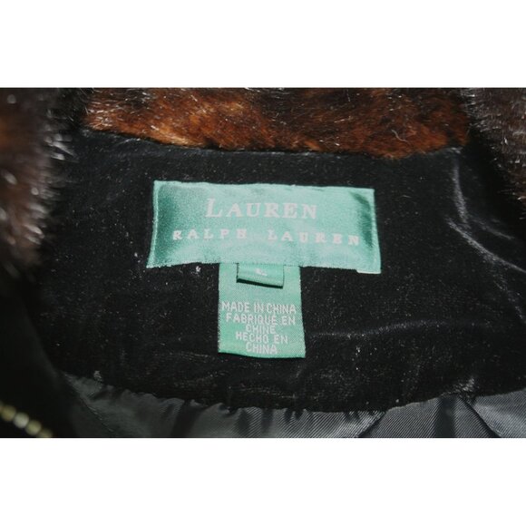 Ralph Lauren Black Velvet Faux Fur Collar Jacket Womens L Quilted Classic Luxe - Picture 2 of 9